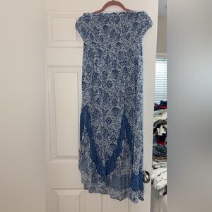 ILLA ILLA Blue Patterned Midi Strapless Dress